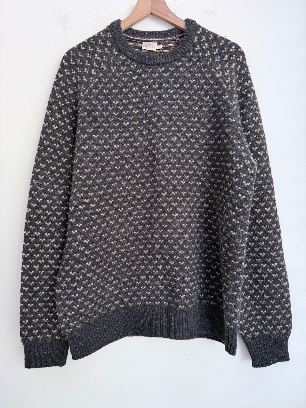 Faherty Donegal Crew Sweater Men's XL Charcoal Birdseye Merino Wool Fisherman